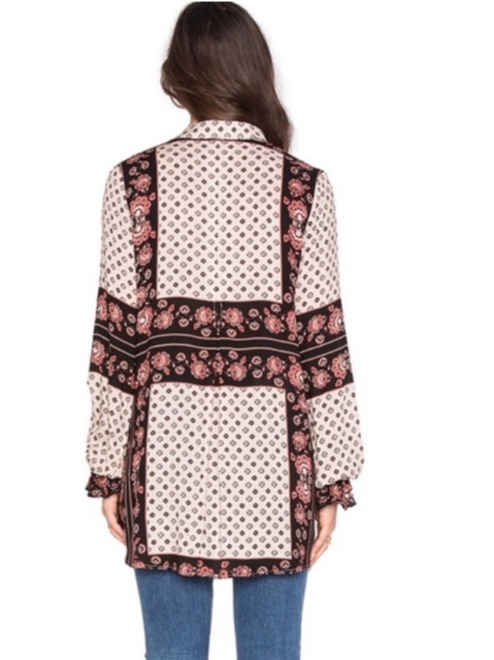 Free People “Changing Times” Boho Mixed Floral Print Ruffle Long Sleeve Tunic• S - Picture 8 of 15